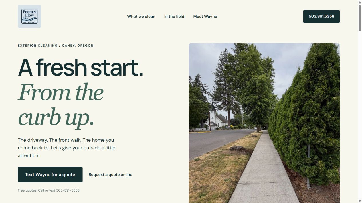Foam and Flow live exterior-cleaning website
